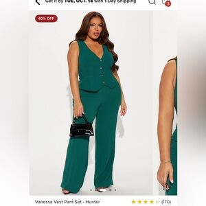 Fashion Nova “Vanessa” Vest & Pant Set | Hunter Green | Size L | NWT